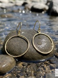 Handcrafted Gold Dangle Hoop Earrings - Medium Circle Drops