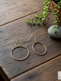 Handcrafted Gold Dangle Hoop Earrings - Medium Circle Drops