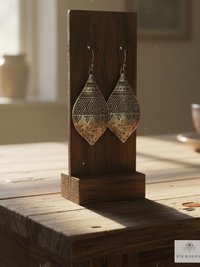 Silver Hammered Tribal Earrings - Geometric Ethnic Drop Earrings