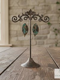 Patina Brass Leaf Earrings - Rustic Boho Jewelry
