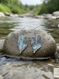 Patina Brass Leaf Earrings - Rustic Boho Jewelry