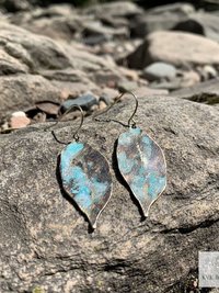 Patina Brass Leaf Earrings - Rustic Boho Jewelry