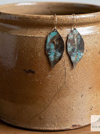 Patina Brass Leaf Earrings - Rustic Boho Jewelry