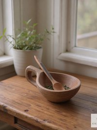 Hand Carved Olive Wood Salt Pot with Handle: Kenyan Kitchen Decor