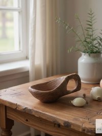 Hand Carved Olive Wood Salt Pot with Handle: Kenyan Kitchen Decor