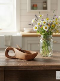 Hand Carved Olive Wood Salt Pot with Handle: Kenyan Kitchen Decor