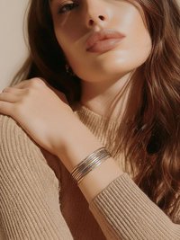 Thin Hammered Mixed Metal Cuff Bracelet - Handcrafted Stacking Bangle