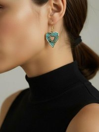 Rustic Patina Brass Heart Sunburst Earrings: Boho Jewelry