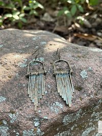 Fringe Earrings with Raw Brass Patina Finish - Handcrafted Boho Statement Jewelry