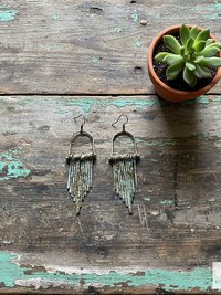 Fringe Earrings with Raw Brass Patina Finish - Handcrafted Boho Statement Jewelry