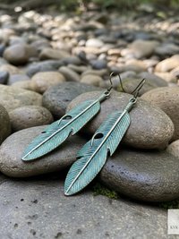 Patina Feather Earrings - Boho Statement Jewelry