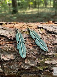 Patina Feather Earrings - Boho Statement Jewelry