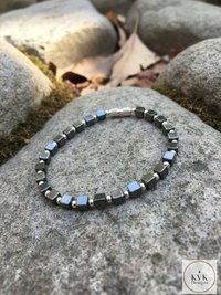 Hematite Cube Silver Bead Bracelet