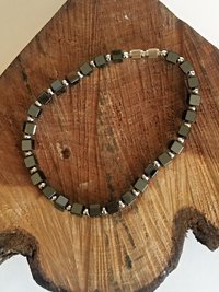 Hematite Cube Silver Bead Bracelet