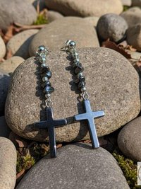 Hematite Traditional Cross Earrings
