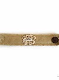 Amen Boho Cuff Bracelet – Cotton Fabric, Vintage Crochet, Button Closure