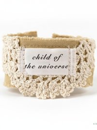 Child of the Universe Boho Cuff Bracelet – Cotton Fabric, Vintage Crochet, Button Closure