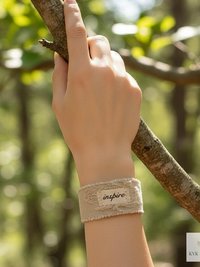 Inspire Boho Cuff Bracelet – Sandstone Cotton Fabric, Vintage Button Closure