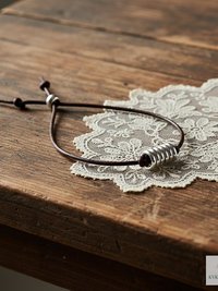 Boho Leather & Silver Bead Bracelet - Adjustable Minimalist Style