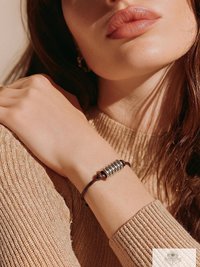 Boho Leather & Silver Bead Bracelet - Adjustable Minimalist Style