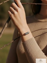 Boho Leather & Silver Bead Bracelet - Adjustable Minimalist Style