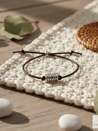 Boho Leather & Silver Bead Bracelet - Adjustable Minimalist Style