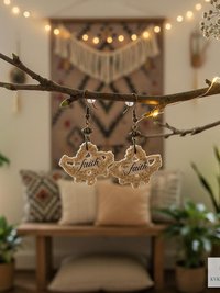 Crochet Dangle Earrings – Vintage Fabric, Inspirational "Faith" Boho Jewelry
