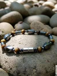 Men's Magnetic Hematite Tiger Eye Bead Bracelet