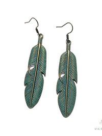 Patina Feather Earrings - Boho Statement Jewelry