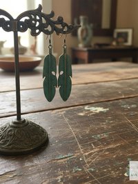 Patina Feather Earrings - Boho Statement Jewelry