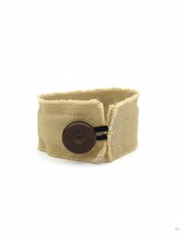 Amen Boho Cuff Bracelet – Cotton Fabric, Vintage Crochet, Button Closure