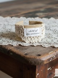 Child of the Universe Boho Cuff Bracelet – Cotton Fabric, Vintage Crochet, Button Closure