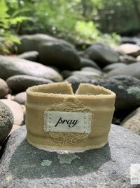 PRAY Boho Cuff Bracelet – Cotton Fabric, Vintage Crochet, Button Closure