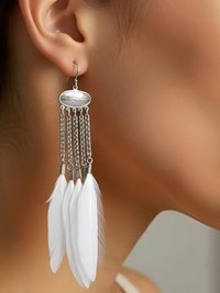 Brass and Feather Chandelier Earrings