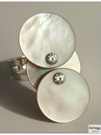 Blue/Gray Mother of Pearl Three Circular Ring Accented with Swarovski Rhinestones