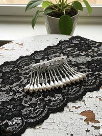 Rhinestone and Resin Flowered Fringe with Pearl Accented Hairpin