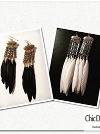 Brass and Feather Chandelier Earrings