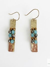 Boho Gold Bar Earrings with Beaded Accents & Wire Wrapping - Handcrafted Mixed Media Jewelry