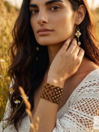Boho Wide Woven Cotton Cuff Bracelet - Adjustable Fabric Wristband