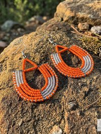 Maasai Beaded Dangle Earrings, Colorful Geometric African Drops, Stainless Steel Hook Jewelry