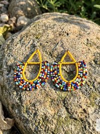 Maasai Beaded Dangle Earrings, Colorful Geometric African Drops, Stainless Steel Hook Jewelry
