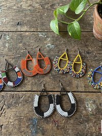 Maasai Beaded Dangle Earrings, Colorful Geometric African Drops, Stainless Steel Hook Jewelry