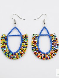 Maasai Beaded Dangle Earrings, Colorful Geometric African Drops, Stainless Steel Hook Jewelry