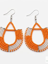 Maasai Beaded Dangle Earrings, Colorful Geometric African Drops, Stainless Steel Hook Jewelry
