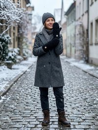 Hand-Knit Black Wool Mittens with Wooden Buttons - Convertible Fingerless Gloves