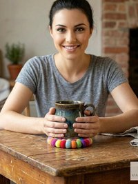 Colorful Wool Felt Ball Coaster Set, Handmade Drink Mug Rug, Eco Cup Mat