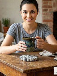 Mixed Gray Wool Felt Ball Coaster Set, Handmade Drink Mug Rug, Eco Cup Mat