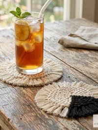 Boho Macrame Coasters - Handmade Drink Coasters, Set of 4, Eco-Friendly