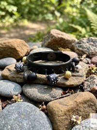 Handcrafted Boho Leather Cuff with Brass and Glass Beads - Hippie Fashion, Bohemian Jewelry
