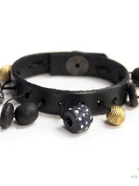 Handcrafted Boho Leather Cuff with Brass and Glass Beads - Hippie Fashion, Bohemian Jewelry